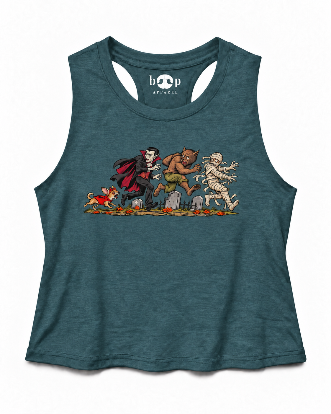 Terror Unleashed crop tank — Heather Deep Teal