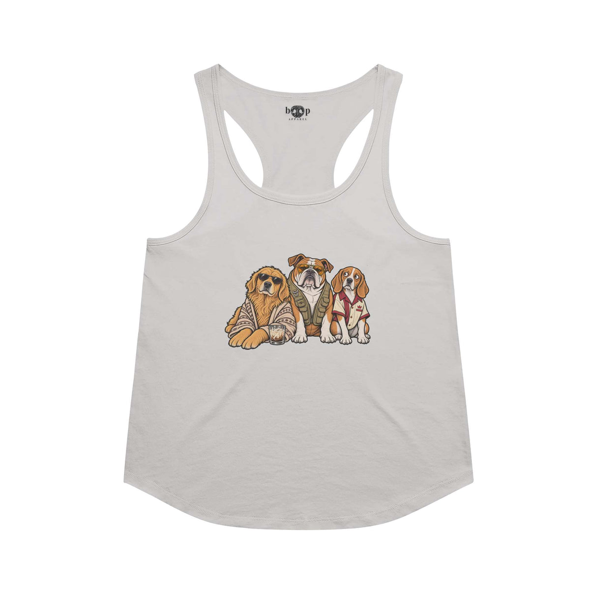 The Big Lebowwowski racerback tank in Heather White