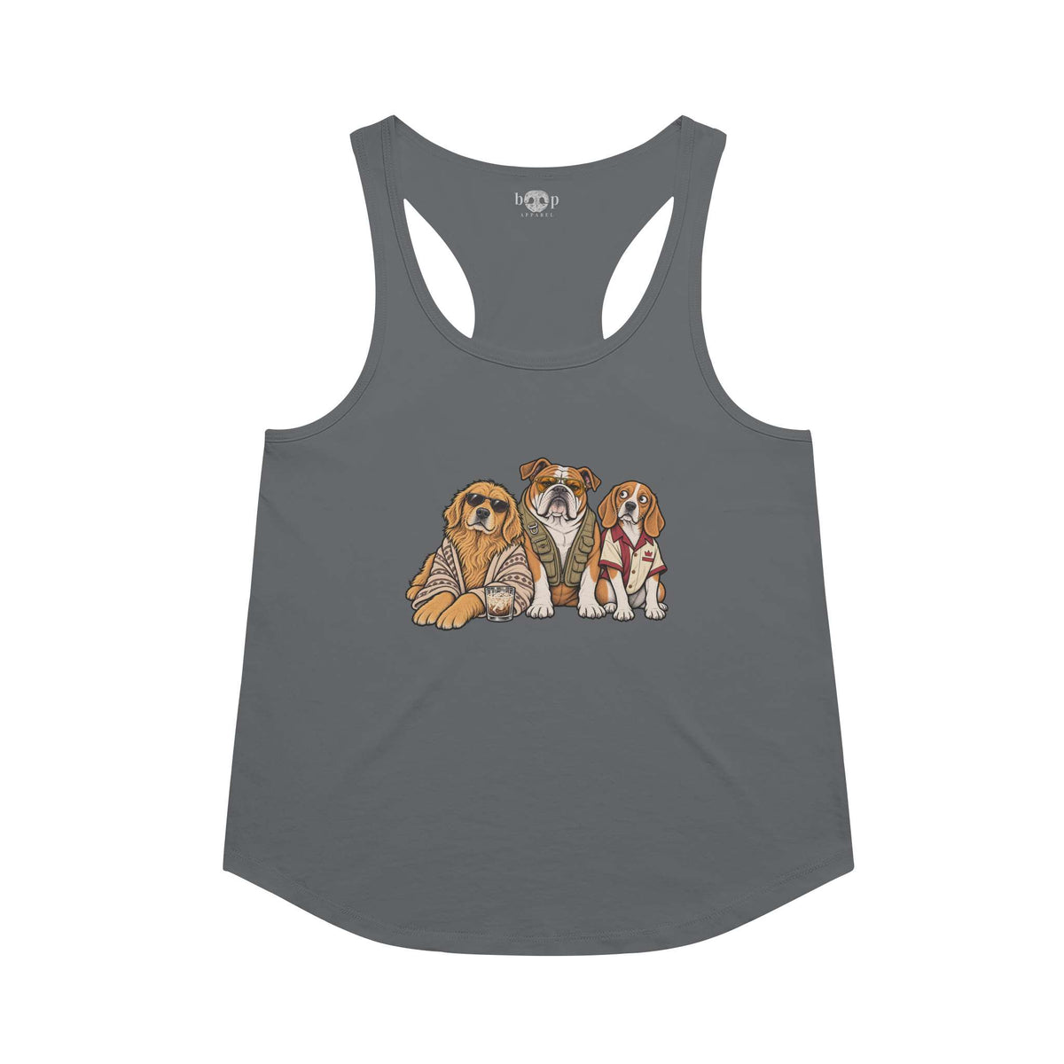 The Big Lebowwowski racerback tank in Indigo