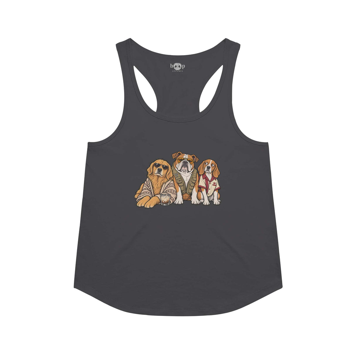 The Big Lebowwowski racerback tank in Vintage Black