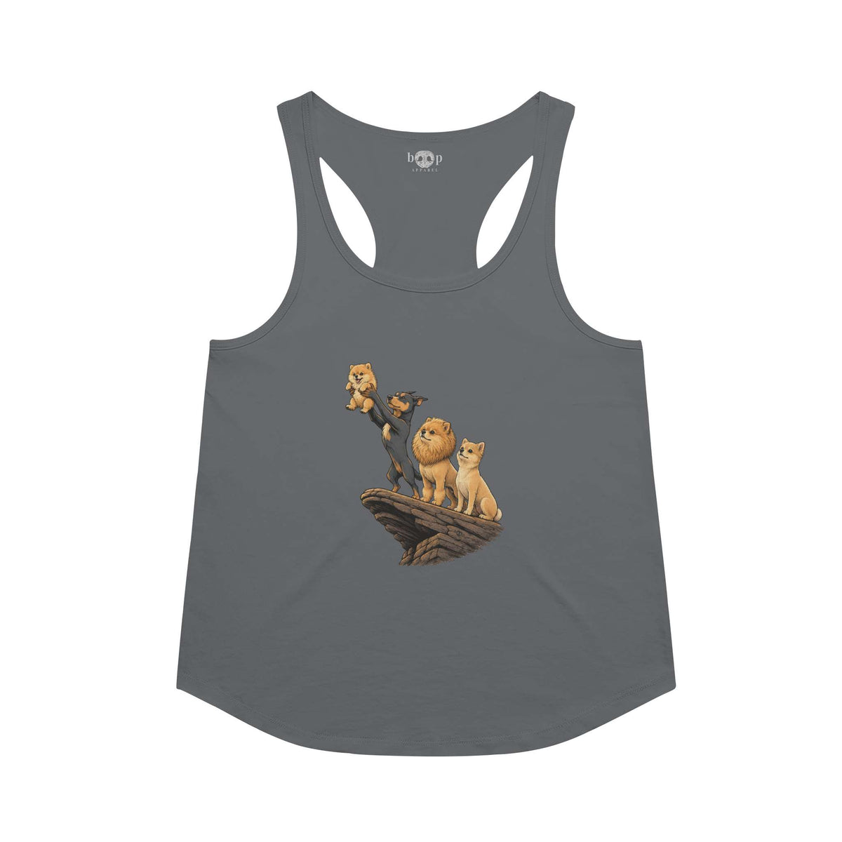 The Pom King racerback tank in Indigo