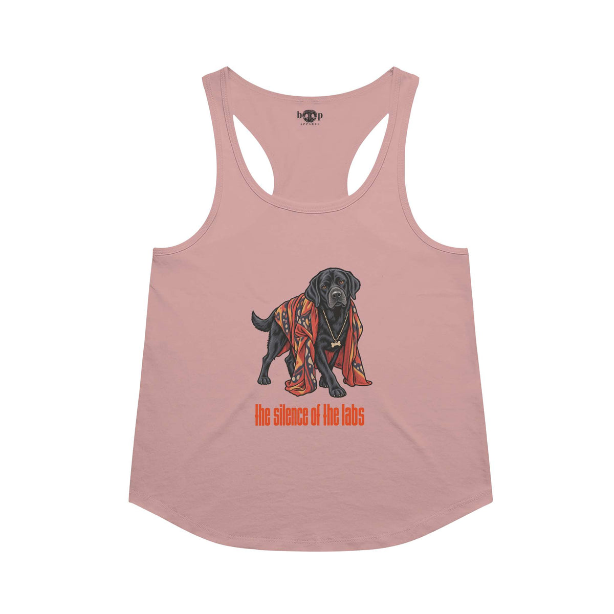 The Silence of the Labs racerback tank in Desert Pink