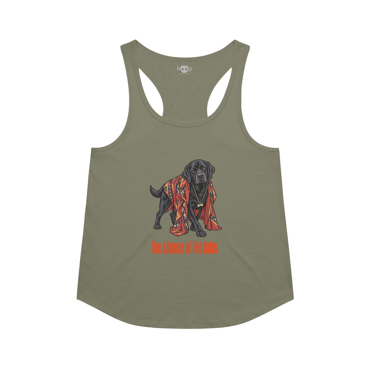 The Silence of the Labs racerback tank in Military Green