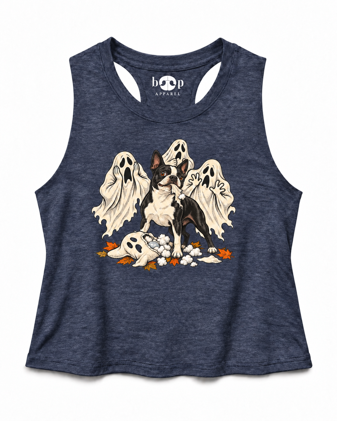 The Squeakening crop tank — heather navy