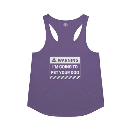 Warning: I'm Going to Pet Your Dog racerback tank in Purple Rush