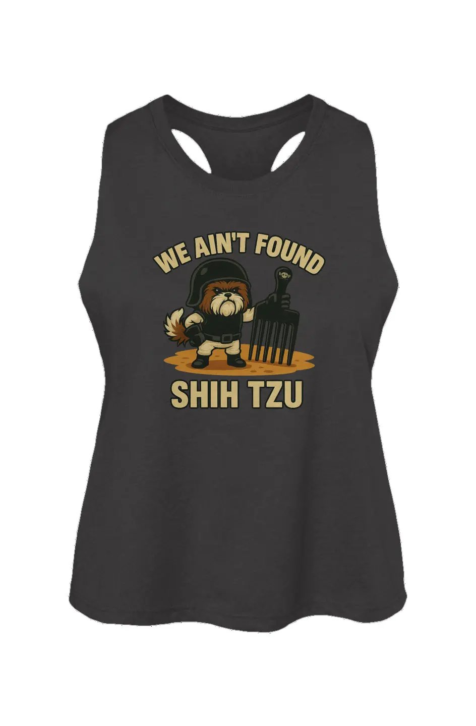 We Ain't Found Shih Tzu crop tank in Dark Grey Heather