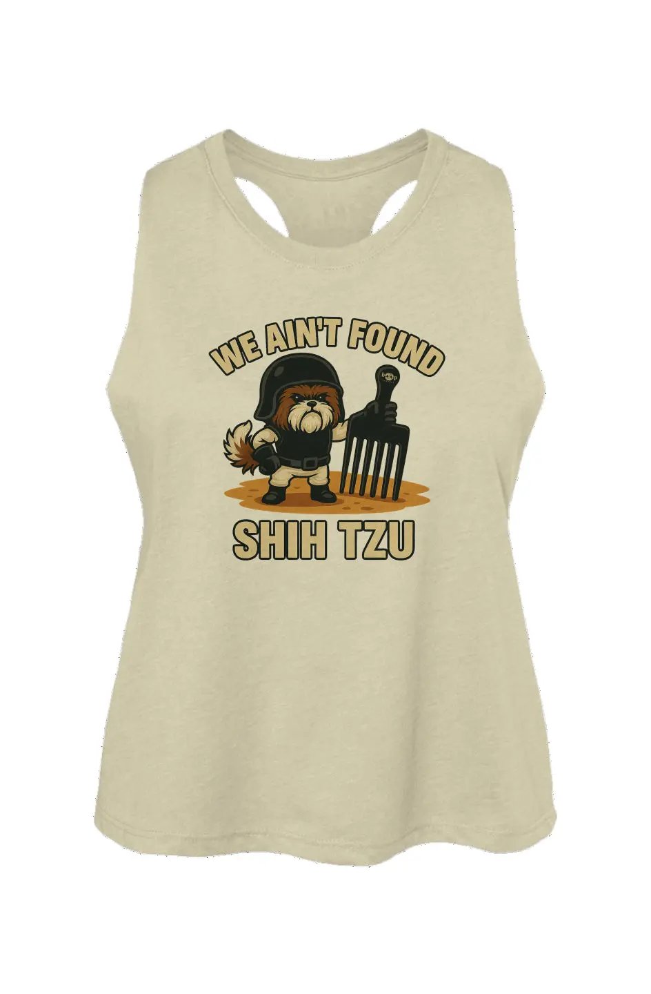 We Ain't Found Shih Tzu crop tank in Heather French Vanilla