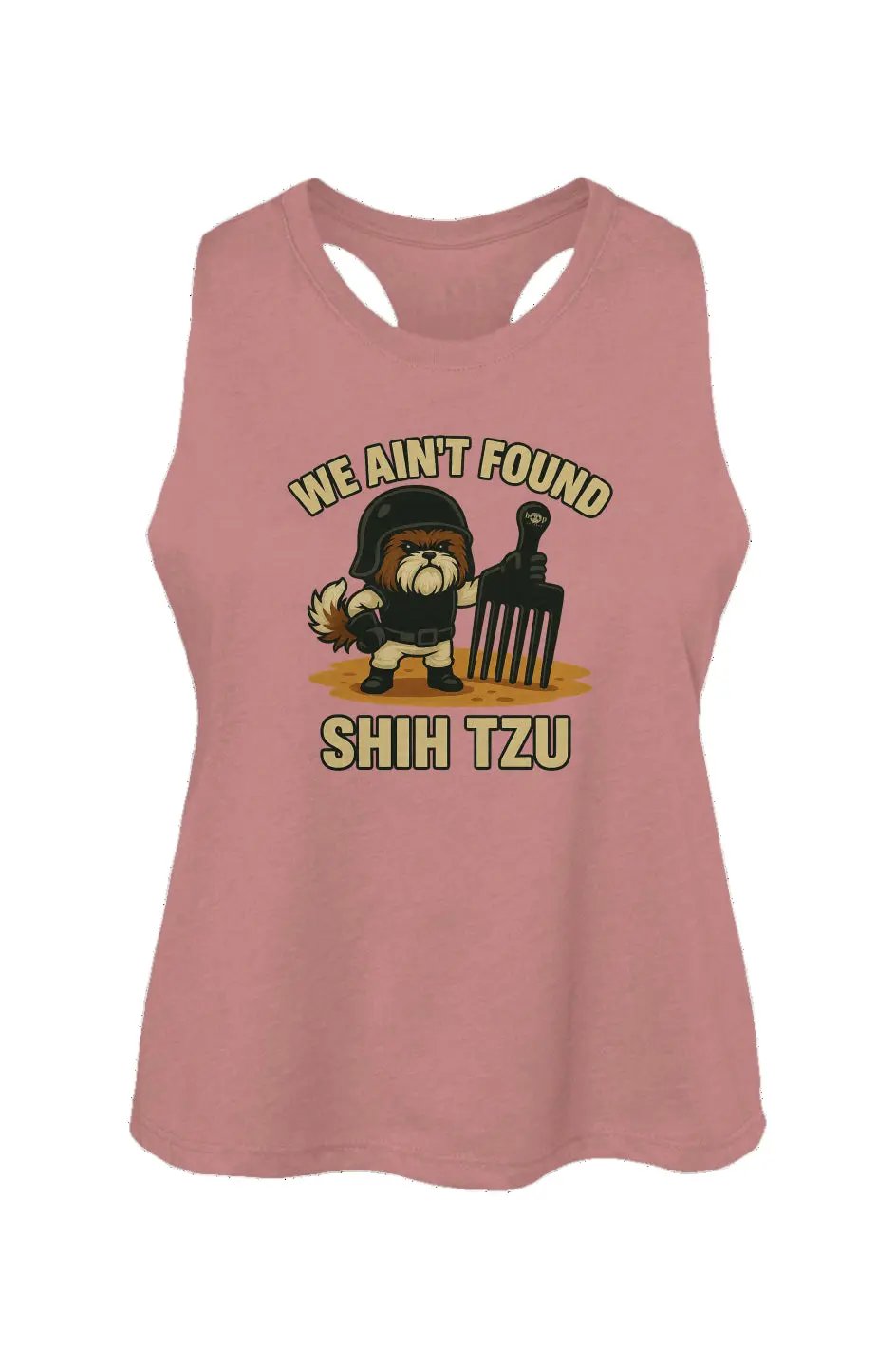 We Ain't Found Shih Tzu crop tank in Heather Mauve