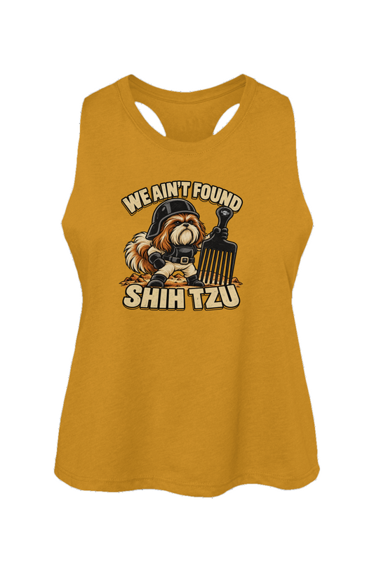 We Ain't Found Shih Tzu crop tank in Heather Mustard