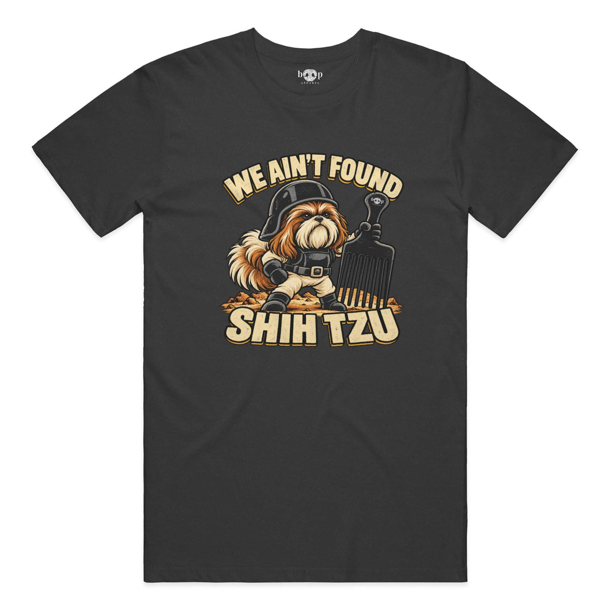 We Ain't Found Shih Tzu performance t in Charcoal Black Triblend