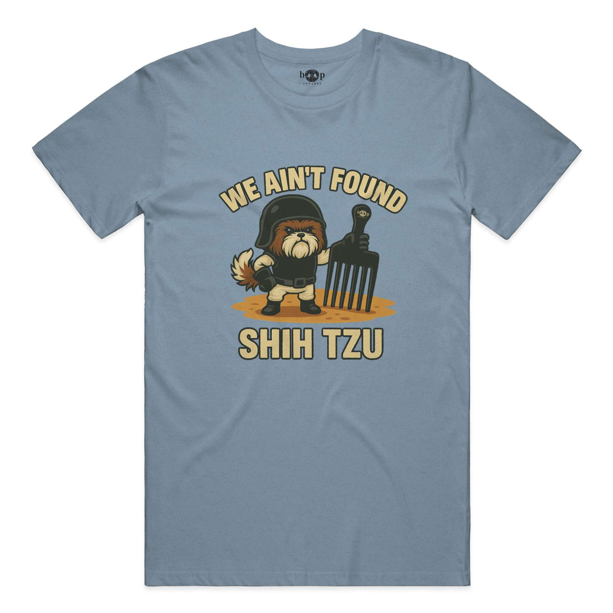 We Ain't Found Shih Tzu performance t in Denim Triblend