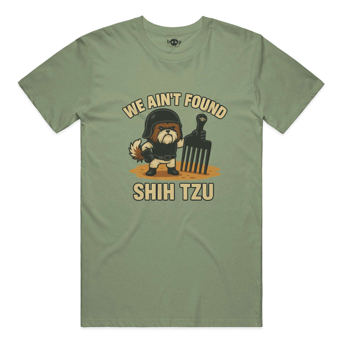We Ain't Found Shih Tzu performance t in military green triblend