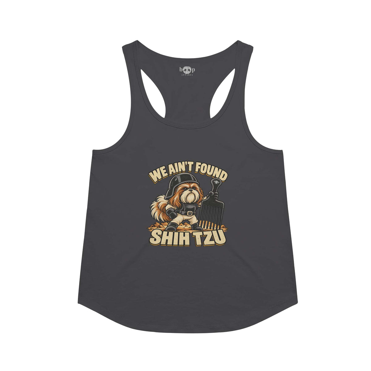 We Ain't Found Shih Tzu racerback tank in Vintage Black