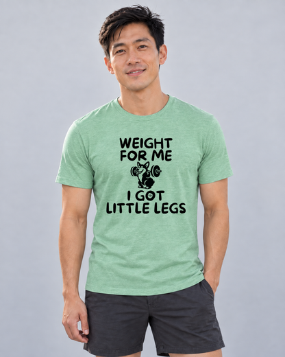 Finn wearing Weight for Me I Got Little Legs Everyday T in Heather Mint