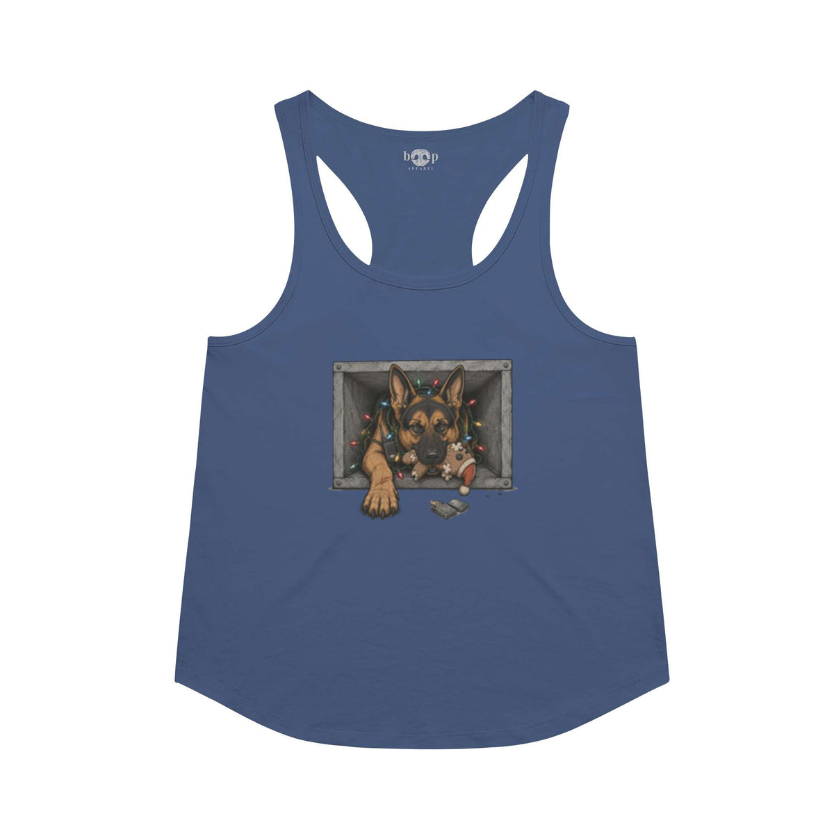 Yippie K-9 racerback tank in Vintage Royal