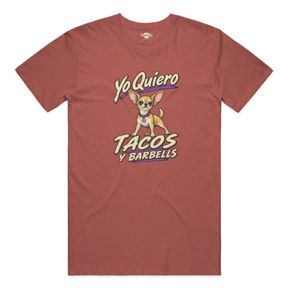 Yo Quiero Tacos y Barbells performance t in Clay Triblend