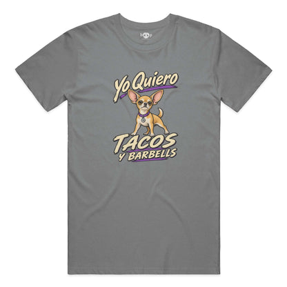 Yo Quiero Tacos y Barbells performance t in Grey Triblend