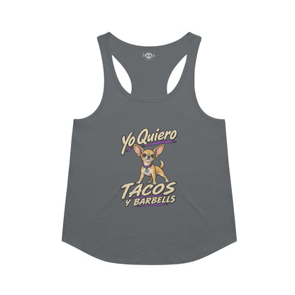 Yo Quiero Tacos y Barbells racerback tank in Indigo