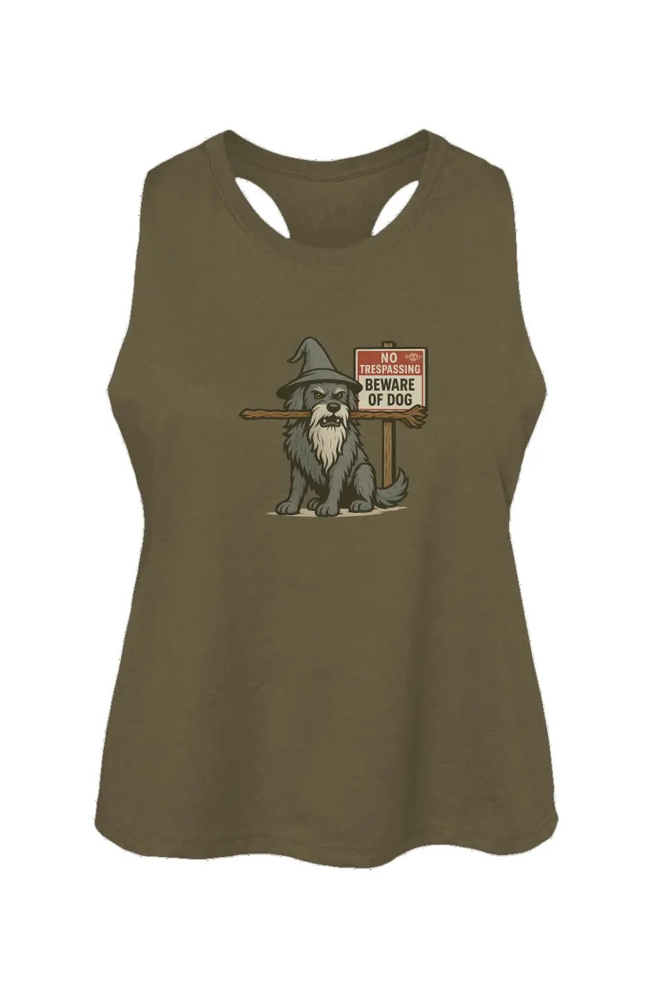 You Shall Not Pass crop tank in Heather Olive