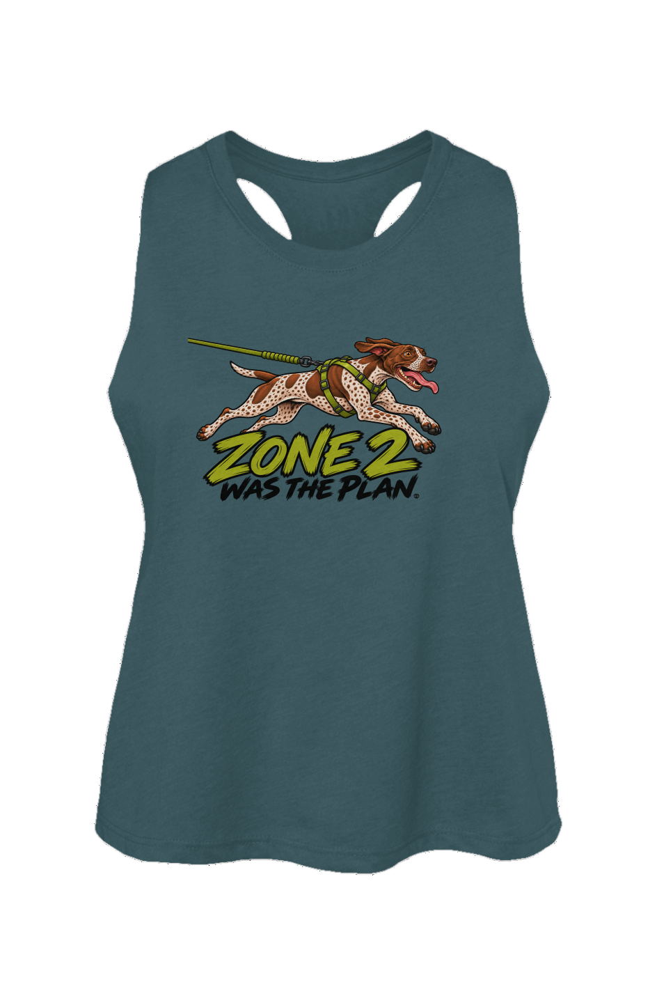 Zone 2 Was the Plan crop tank in Heather Deep Teal