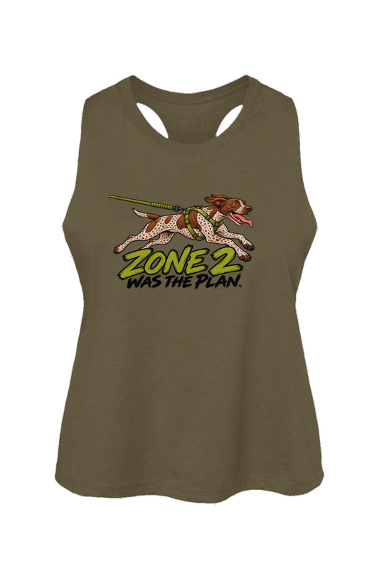 Zone 2 Was the Plan crop tank in Heather Olive